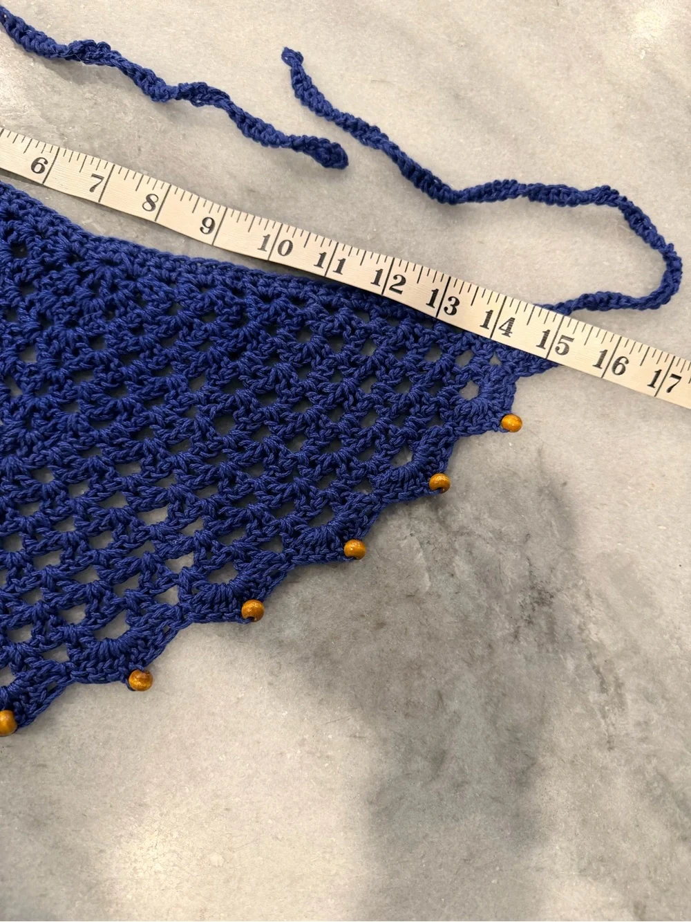 Handmade Crochet Wood Beaded Kerchief Head Scarf Cotton Boho Bandana Cottagecore